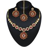 *Бордовые, золотые и красные латунные индийское украшение на шею со стразами