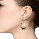 *Бордовые, золотые и красные латунные индийские серьги со стразами