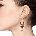 *Бордовые и красные латунные индийские серьги с бисером