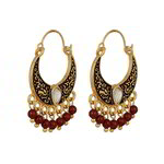 *Бордовые, золотые и красные латунные индийские серьги с бисером