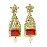 *Бордовые, золотые и красные латунные индийские серьги со стразами