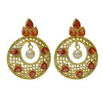 *Бордовые, золотые и красные индийские серьги из латуни со стразами