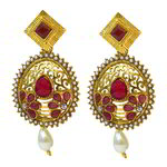 *Бордовые, золотые и красные латунные индийские серьги со стразами