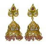 *Зелёные и золотые латунные индийские серьги со стразами