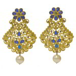*Золотые и синие латунные индийские серьги со стразами