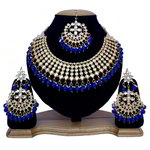 *Золотые и синие индийское украшение на шею с искусственными камнями