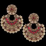 *Бордовые и золотые латунные индийские серьги со стразами