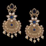 *Золотые латунные индийские серьги со стразами, перламутровыми бусинками