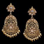 *Молочные и золотые латунные индийские серьги со стразами