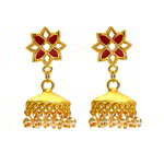 *Бордовые и золотые латунные индийские серьги со стразами, искусственными камнями