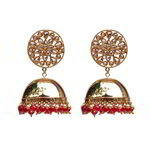 *Бордовые и золотые латунные индийские серьги с перламутровыми бусинками