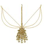 *Молочное, цвета меди и золотое индийское украшение на голову (манг-тика) из меди с искусственными камнями, перламутровыми бусинками