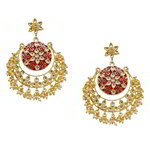 *Бордовые и золотые латунные индийские серьги со стразами, искусственными камнями