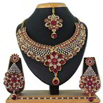 *Бордовые и золотые индийское украшение на шею со стразами