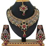 *Бордовые и золотые индийское украшение на шею со стразами