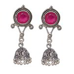 *Серебристые латунные индийские серьги с искусственными камнями