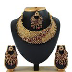 *Бордовые и золотые индийское украшение на шею со стразами