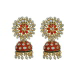 *Бордовые и золотые латунные индийские серьги со стразами, искусственными камнями, перламутровыми бусинками