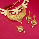 *Коричневые и золотые индийское украшение на шею со стразами, перламутровыми бусинками