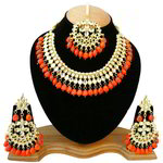 *Оранжевые и золотые индийское украшение на шею со стразами, искусственными камнями