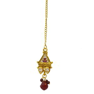 Молочное и золотое индийское украшение на голову (манг-тика) из латуни со стразами