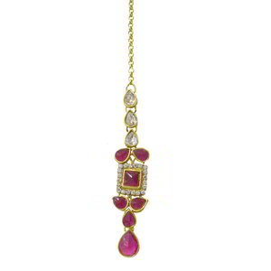 Золотое и розовое латунное индийское украшение на голову (манг-тика) со стразами, искусственными камнями