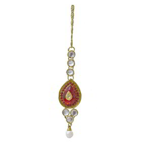 Бордовое, золотое и красное латунное индийское украшение на голову (манг-тика) со стразами, искусственными камнями