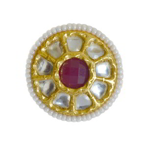 Молочное и золотое латунное женское индийское кольцо с искусственными камнями