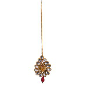 Молочное и золотое индийское украшение на голову (манг-тика) из латуни с искусственными камнями