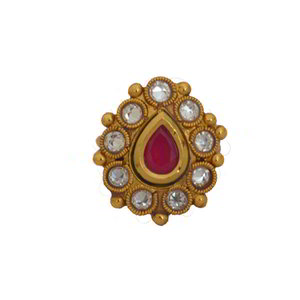 Бордовое и золотое латунное женское индийское кольцо со стразами