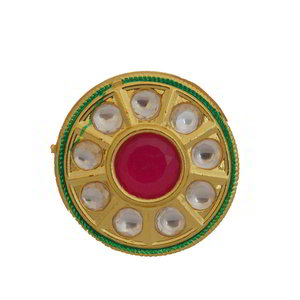 Бордовое и золотое женское индийское кольцо с искусственными камнями