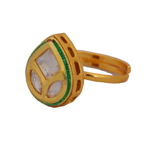 Молочное и золотое женское индийское кольцо из латуни с искусственными камнями