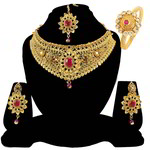 *Бордовое и золотое индийское украшение на шею со стразами, искусственными камнями