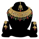 *Бордовое и золотое индийское украшение на шею со стразами, искусственными камнями