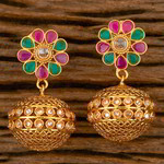 *Золотые латунные индийские серьги со стразами, перламутровыми бусинками