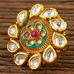 *Молочное и золотое латунное женское индийское кольцо с искусственными камнями