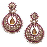 *Розовые индийские серьги со стразами, перламутровыми бусинками