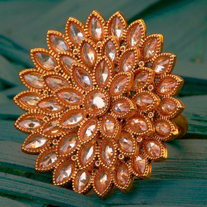 Коричневое и золотое латунное женское индийское кольцо с искусственными камнями