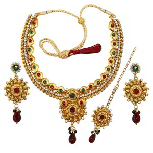 Бордовое, золотое и красное индийское украшение на шею со стразами, бисером