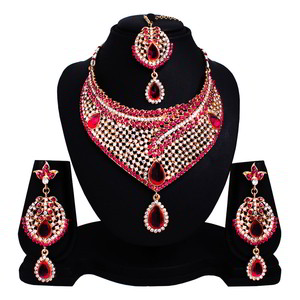 Золотое и розовое индийское украшение на шею со стразами, бисером