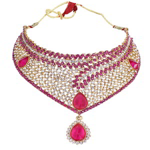Золотое и розовое индийское украшение на шею со стразами, бисером
