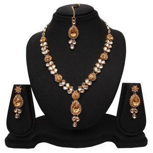 Золотое индийское украшение на шею со стразами, искусственными камнями