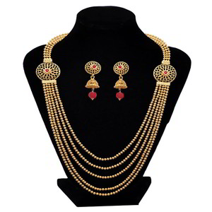 Бордовое, золотое и красное латунное индийское украшение на шею с бисером