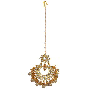 Молочное, цвета меди и золотое индийское украшение на голову (манг-тика) из меди с искусственными камнями
