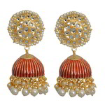 *Бордовые и золотые латунные индийские серьги со стразами, искусственными камнями