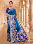 *Синее шёлковое и жаккардовое вечернее нарядное индийское сари