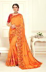 *Оранжевое шёлковое оригинальное индийское сари, украшенное вышивкой с стразами