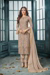 Бежевый индийский костюм из креп-жоржета, с длинными рукавами, украшенный вышивкой