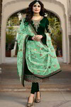 *Зелёное нарядное платье / костюм из креп-жоржета, атласа и фатина, украшенное вышивкой