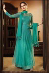 *Цвета зелёного опала нарядное платье / костюм из шифона и фатина, украшенное вышивкой